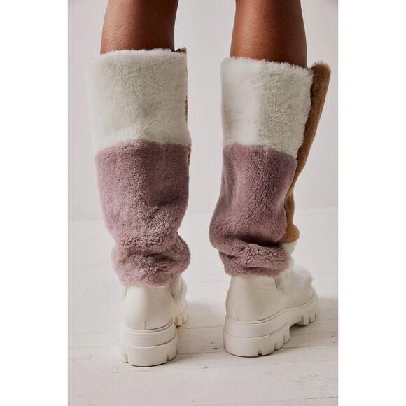 Free People Happy Thoughts Fur Shearling Paneled Colorblock Boots First Frost - Picture 4 of 4